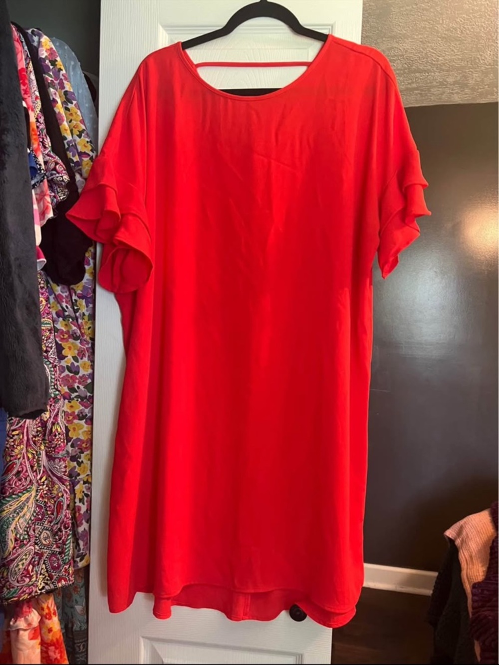 Red Ruffle Sleeve Women’s dress - Classic Scoop Neck